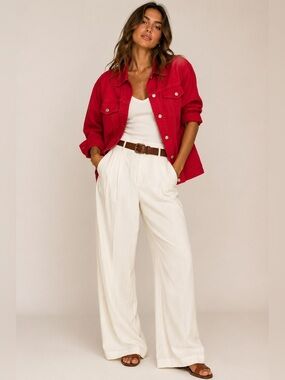 Chaps Denim Cherry Red 100% Cotton cropped sleeve  Jacket